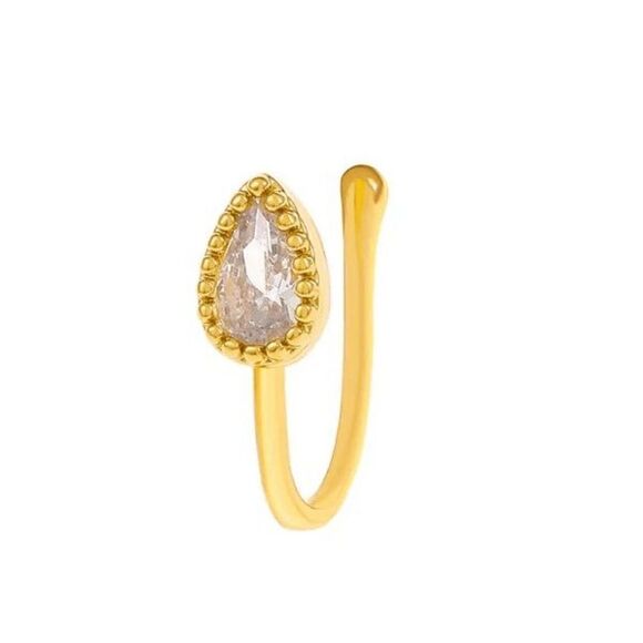 GOLD DIAMOND WATERDROP NOSE CUFF RING - Picture 1 of 1